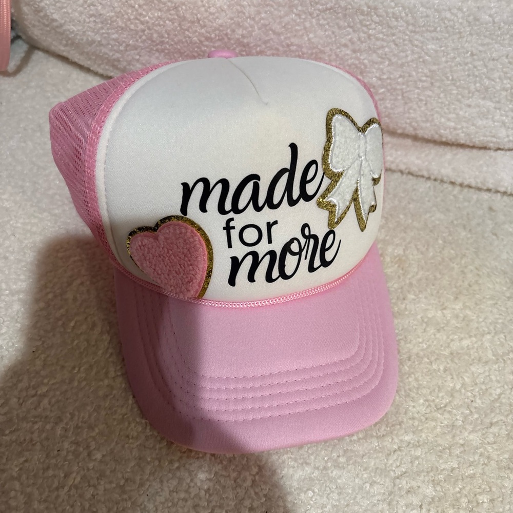 Pink and White Trucker Hat with Heart and Bow